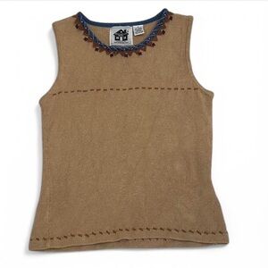 Storybook Knits Beige Sweater with Blue Trim